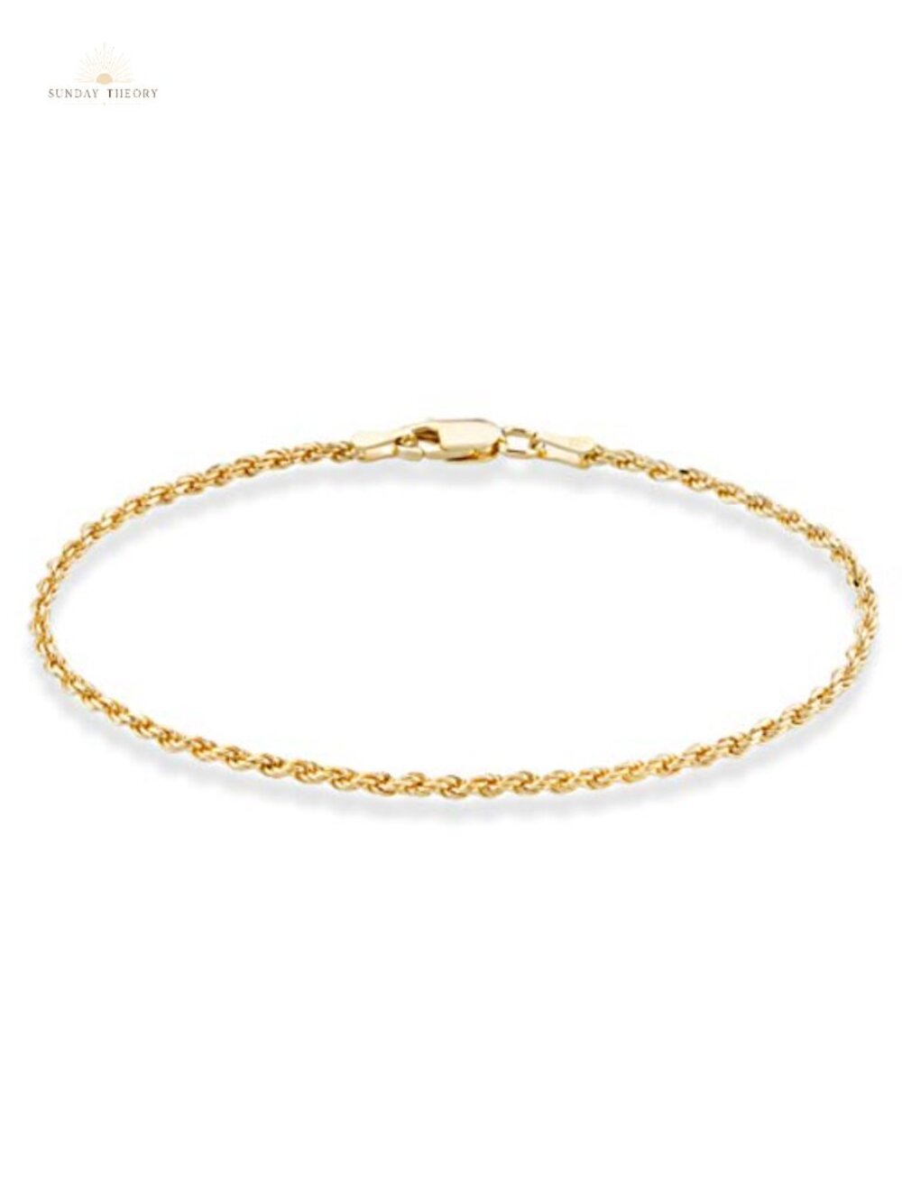 18K Gold Plated Sterling Silver Rope Chain Bracelet 2mm 3mm